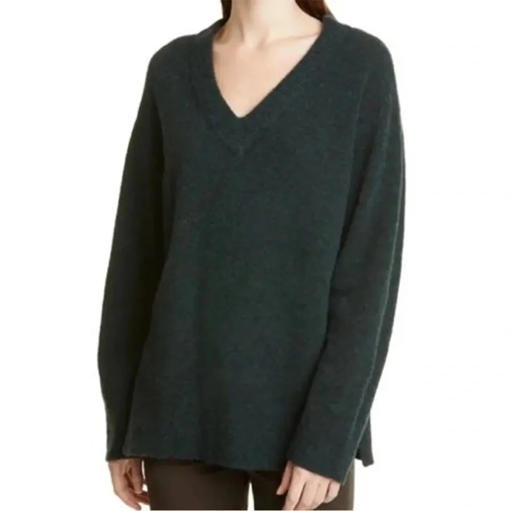 Vince‎ Side Split V Neck Wool Blend Sweater Terrarium Green Size Medium